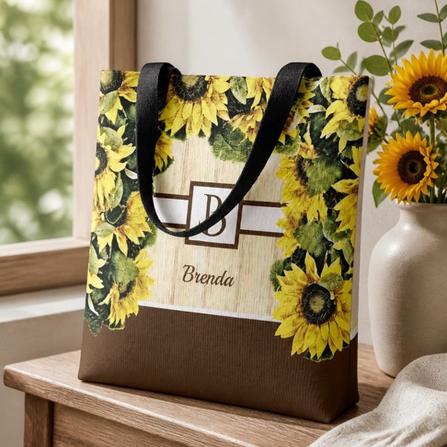 Beautiful Monogram Sunflower Tote Bag (Creator Uploaded)