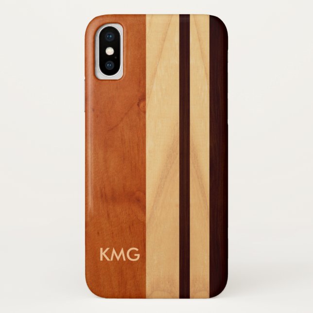 Beautiful Monogrammed Wood Stripes Pattern Case-Mate iPhone Case (Back)