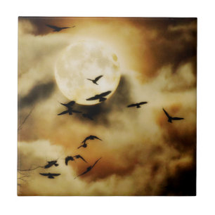 Beautiful Moon Crows Tile