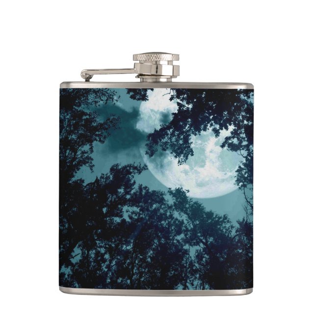 Beautiful Moon Glow Though Trees  Hip Flask (Front)