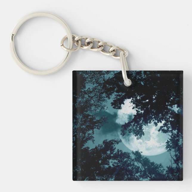 Beautiful Moon Glow Though Trees  Keychain (Front)