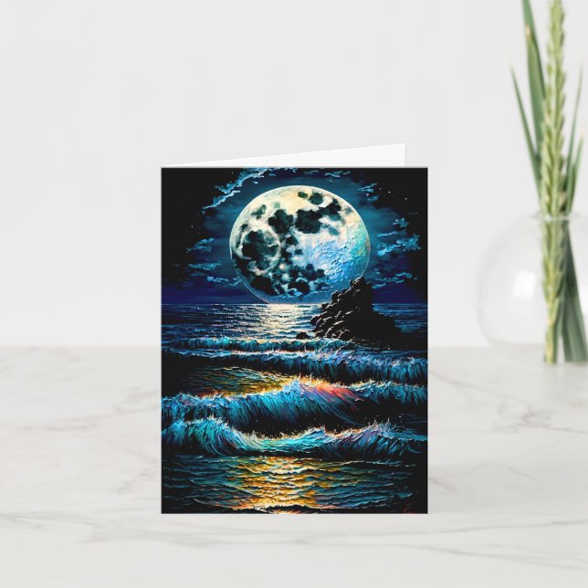 Beautiful Moon Over Water Impasto Painting Card (Front)