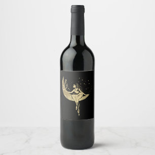 Beautiful moon stars woman art deco illustration wine label
