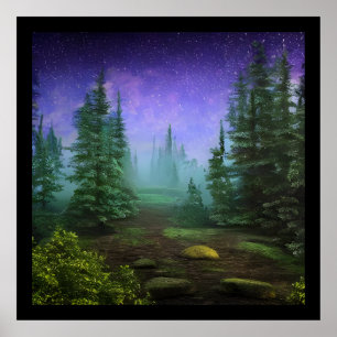 Beautiful Moonlight Wilderness Scene Poster