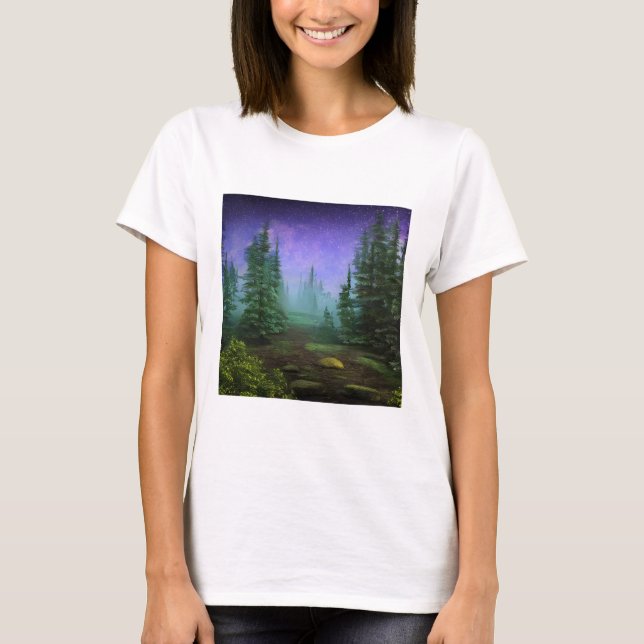Beautiful Moonlight Wilderness Scene T-Shirt (Front)
