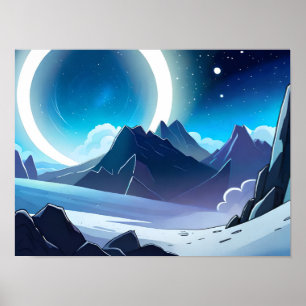 Beautiful Moonlit Mountains Poster