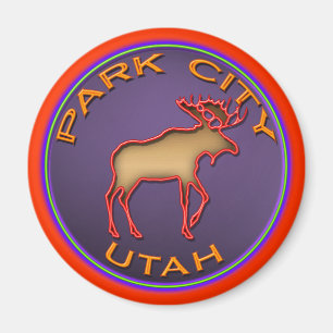 Beautiful Moose Medallion Park City Souvenir Magnet