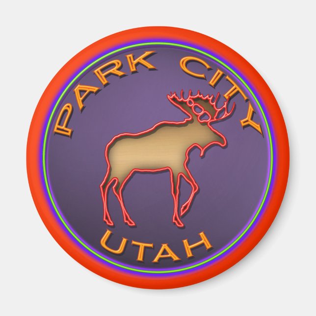 Beautiful Moose Medallion Park City Souvenir Magnet (Front)