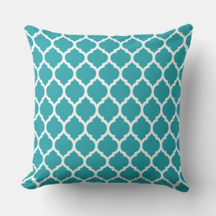 Beautiful Moroccan lattice Quatrefoil Pattern Teal Throw Pillow
