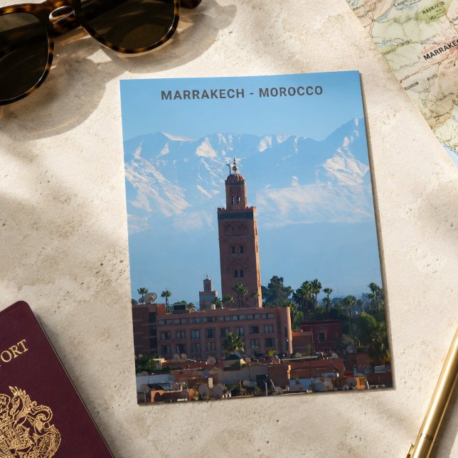 Beautiful Morocco Red Marrakech Atlas Mountains Postcard (Morocco's Marrakech postcard. )