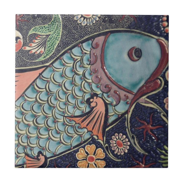 Beautiful mosaic and colourful fish tile (Front)