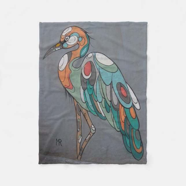 Beautiful mosaic crane fleece blanket (Front)