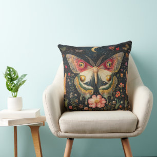 Beautiful Moth Crescent Moon Throw Pillow