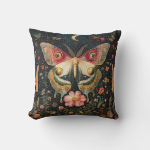 Beautiful Moth Crescent Moon Throw Pillow