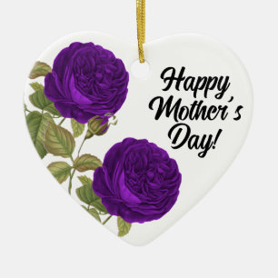 Beautiful Mother's Day Purple Roses Ceramic Ornament