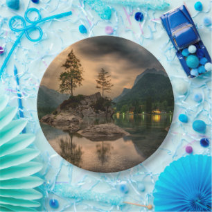 Beautiful Mountain Lake in the Evening Photo Paper Plate
