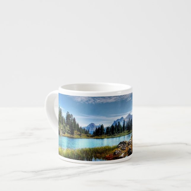 Beautiful Mountain Meadows Lake Espresso Mug (Front Left)