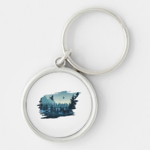 Beautiful Mountain, Nature Trees and Forest Keychain