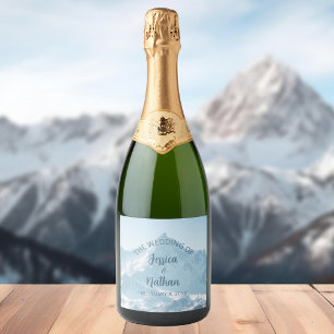 Beautiful Mountain Photography Winter Wedding Sparkling Wine Label