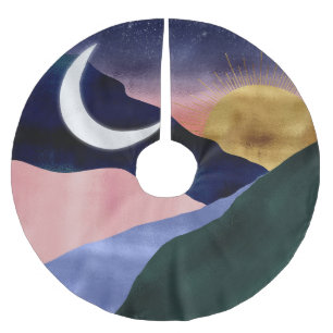 Beautiful Mountain River Moon Sunset Design Brushed Polyester Tree Skirt