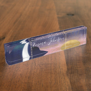 Beautiful Mountain River Moon Sunset Design Nameplate