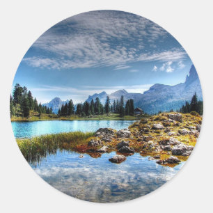 Beautiful Mountains Meadows Lake Scene Stickers