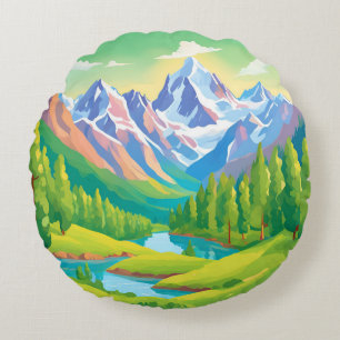 Beautiful Mountains Round Pillow