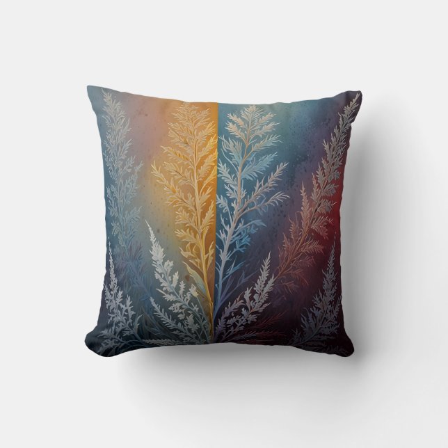 Beautiful multi colored ice crystal feathered  throw pillow (Front)