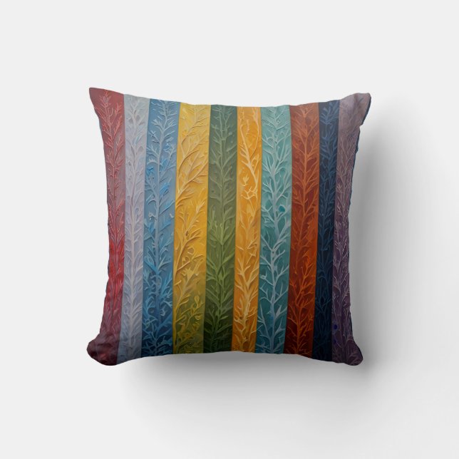 Beautiful multi colored ice crystal feathered  throw pillow (Front)