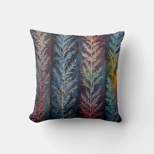 Beautiful multi colored ice crystal feathered  throw pillow (Front)