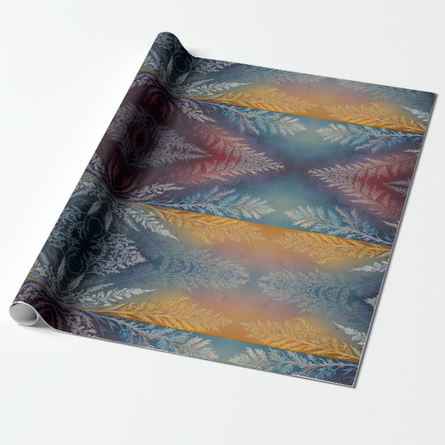 Beautiful multi colored ice crystal feathered  wrapping paper (Unrolled)