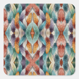 Beautiful multi colored ice crystal feathers  square sticker