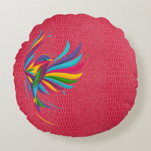 Beautiful Multi Colour Bird With Red Round Pillow