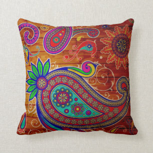 Beautiful multi colour paisley design throw pillow