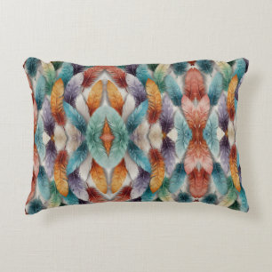 Beautiful multi coloured ice crystal feathers accent pillow