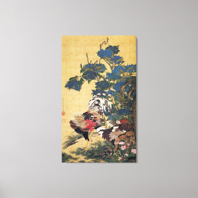 Beautiful Multi-coloured Rooster and Hen Canvas Print (Front)