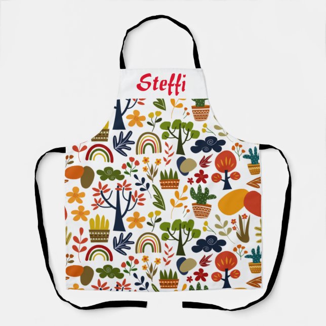 Beautiful multi print with customizable name apron (Front)