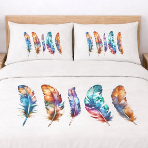 Beautiful Multicolor Boho Feathers - Blue Graphic Pillowcase