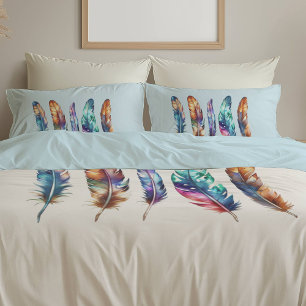 Beautiful Multicolor Boho Feathers - Blue Graphic Pillowcase