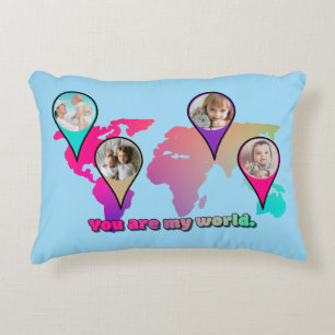 Beautiful Multicolor World Map Photo Collage Accent Pillow