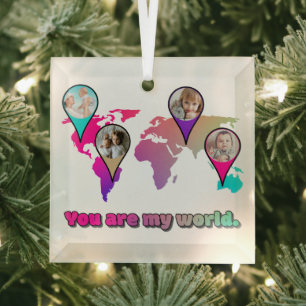 Beautiful Multicolor World Map Photo Collage  Glass Ornament
