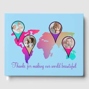 Beautiful Multicolor World Map Photo Collage Guest Book
