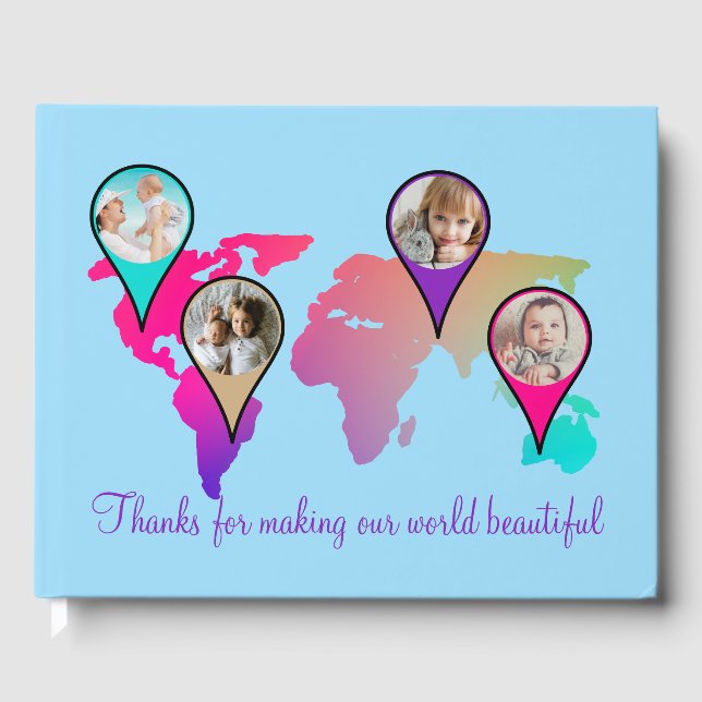 Beautiful Multicolor World Map Photo Collage Guest Book (Front)