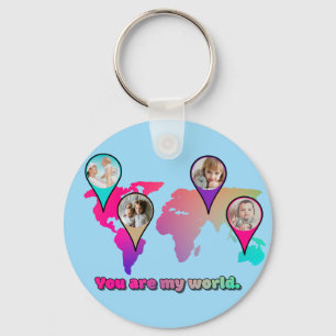 Beautiful Multicolor World Map Photo Collage Keychain