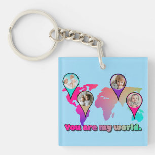 Beautiful Multicolor World Map Photo Collage Keychain