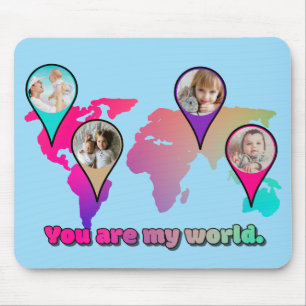 Beautiful Multicolor World Map Photo Collage Mouse Pad