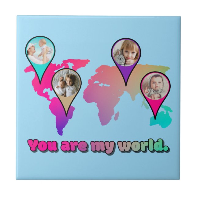 Beautiful Multicolor World Map Photo Collage Tile (Front)