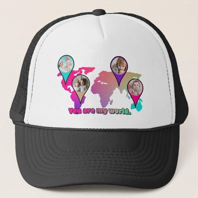 Beautiful Multicolor World Map Photo Collage Trucker Hat (Front)
