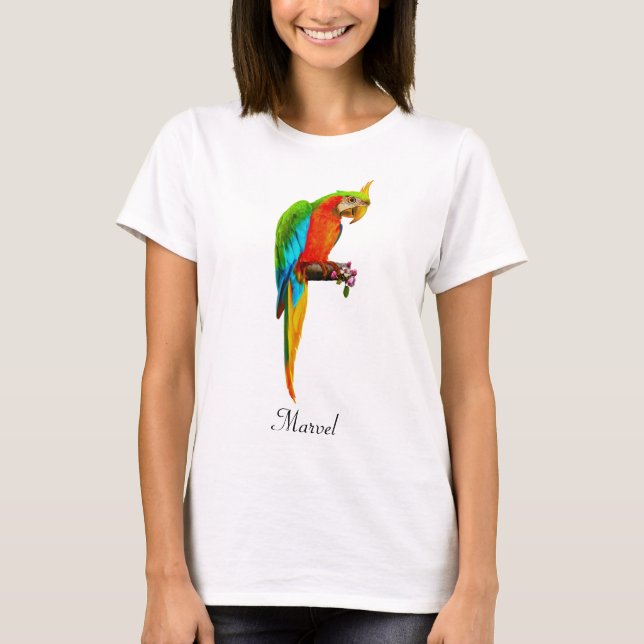 Beautiful Multicolored Macaw Bird T-Shirt (Front)