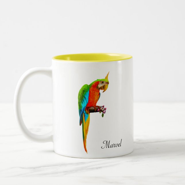 Beautiful Multicolored Macaw Bird Two-Tone Coffee Mug (Left)